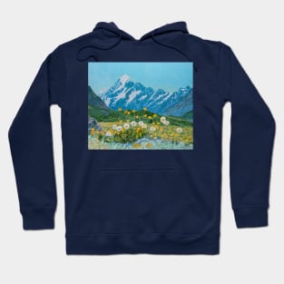 Mount Cook - Aoraki and white daisies, New Zealand Hoodie